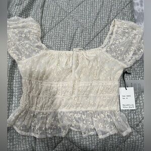 T.J.Maxx Cream Sheer Lace Blouse
